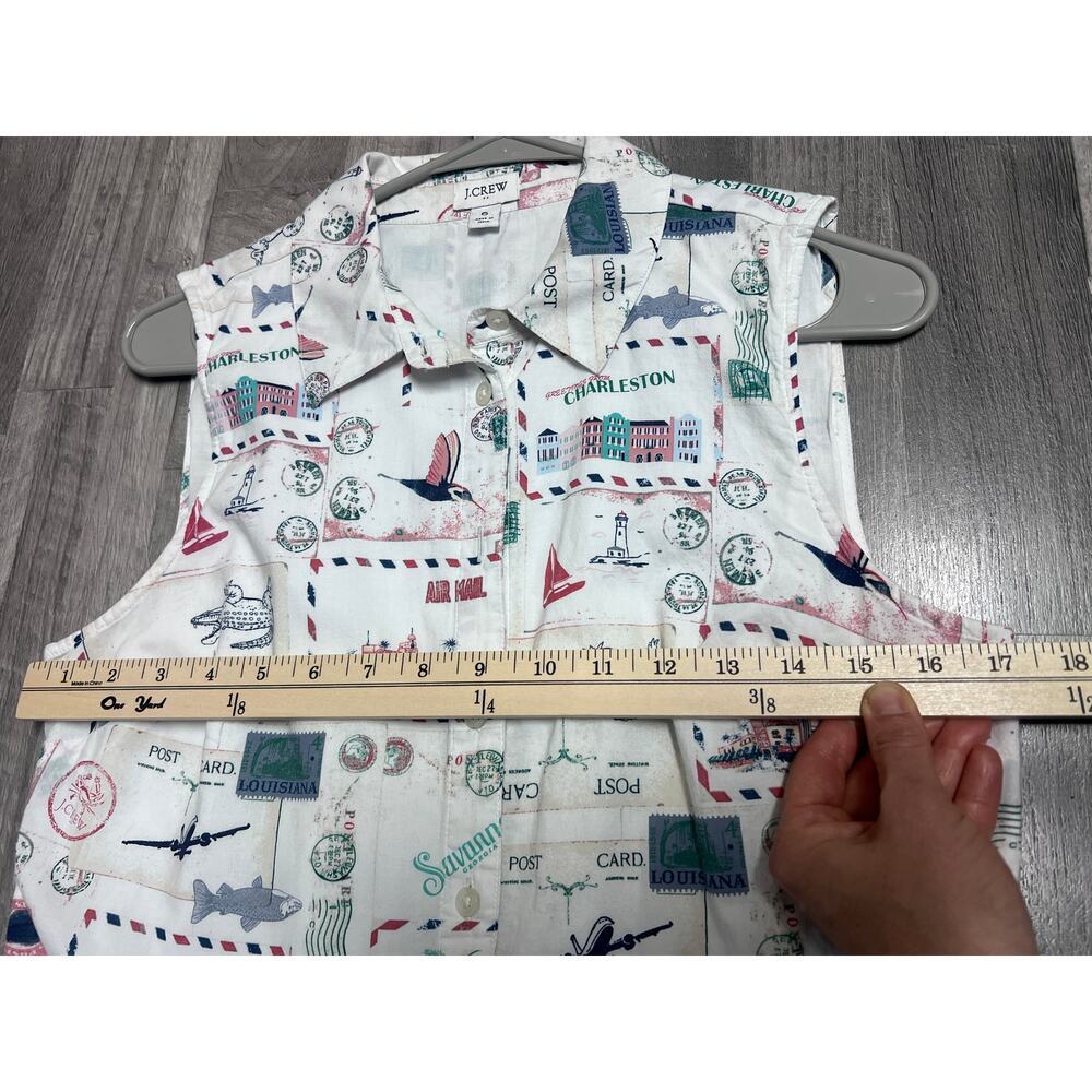 J.Crew Postcard Print Midi Dress Women 6 white Coastal Vacation Sleeveless - Picture 7 of 11